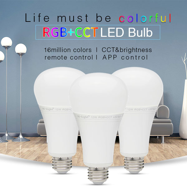 A19 MiLight Wi-Fi Smart LED Bulb - RGB+CCT LED Bulb - 12-Watt (90-Watt Equivalent) - 1,100 Lumens - Smartphone Compatible