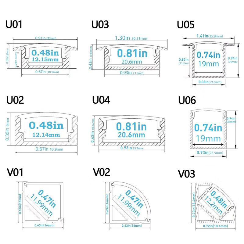 Flush Mount Aluminum Profile Housing for LED Strip Lights - U01-K Series